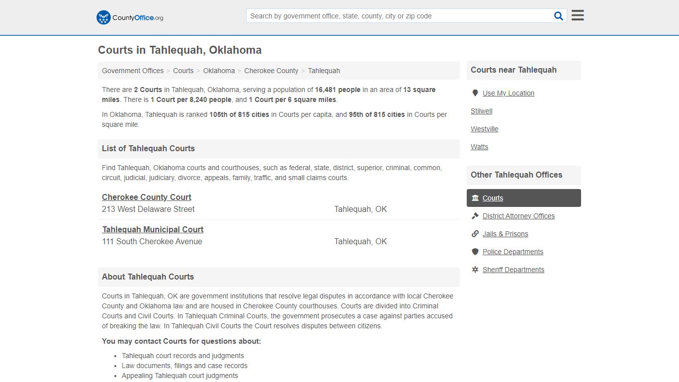 Courts - Tahlequah, OK (Court Records & Calendars)